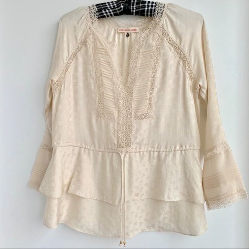 Rebecca Taylor Silk Peasant Peplum Top